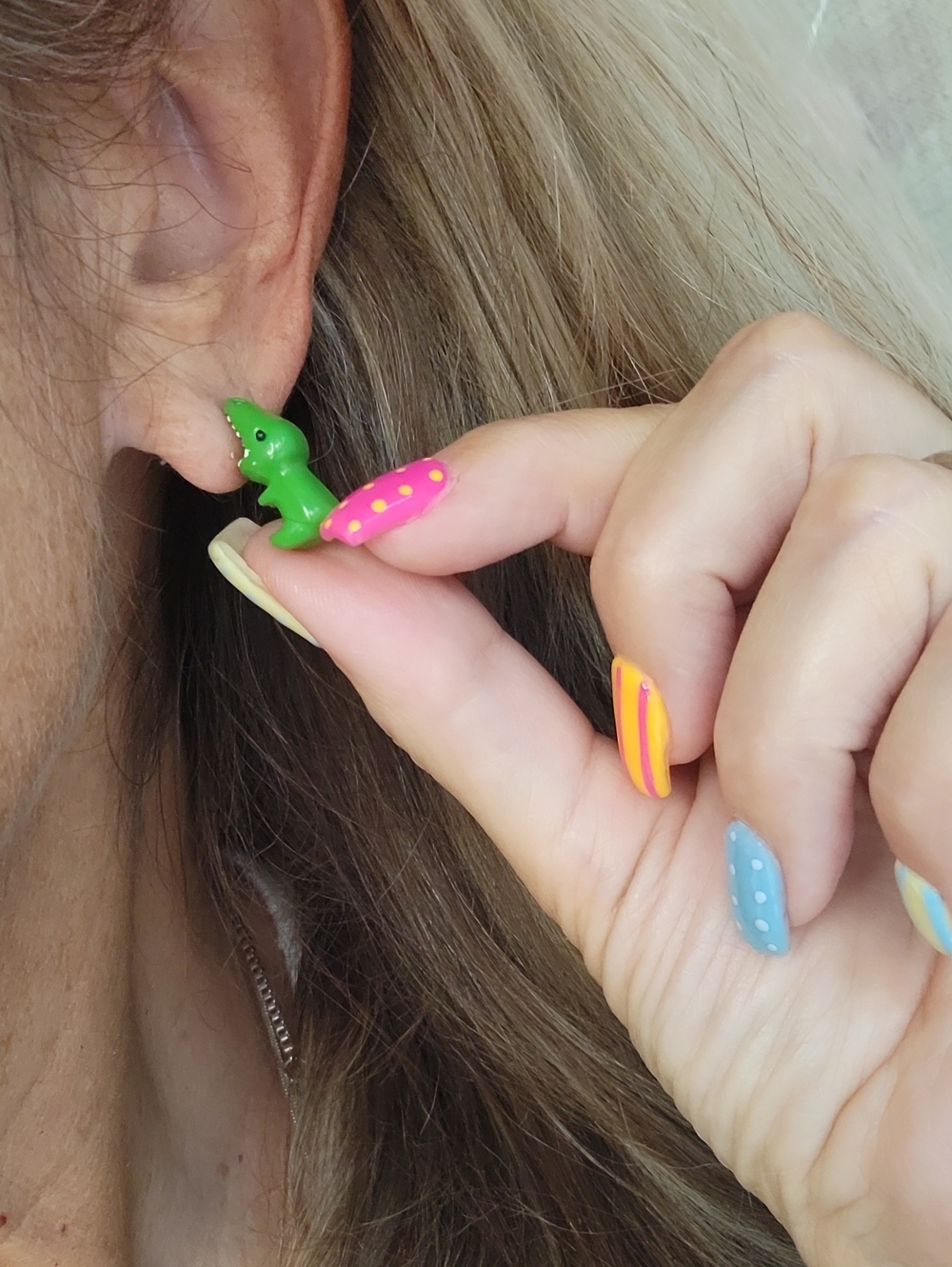Cute Green T-Rex Biting Dinosaur Earrings